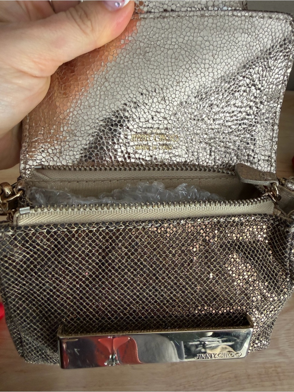 Jimmy Choo Gold Metallic Chain Crossbody Bag - Picture 2 of 4
